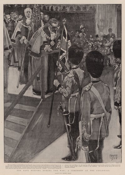 Voor veilige bewaring tijdens de oorlog, een ceremonie in de Guildhall door Frank Craig